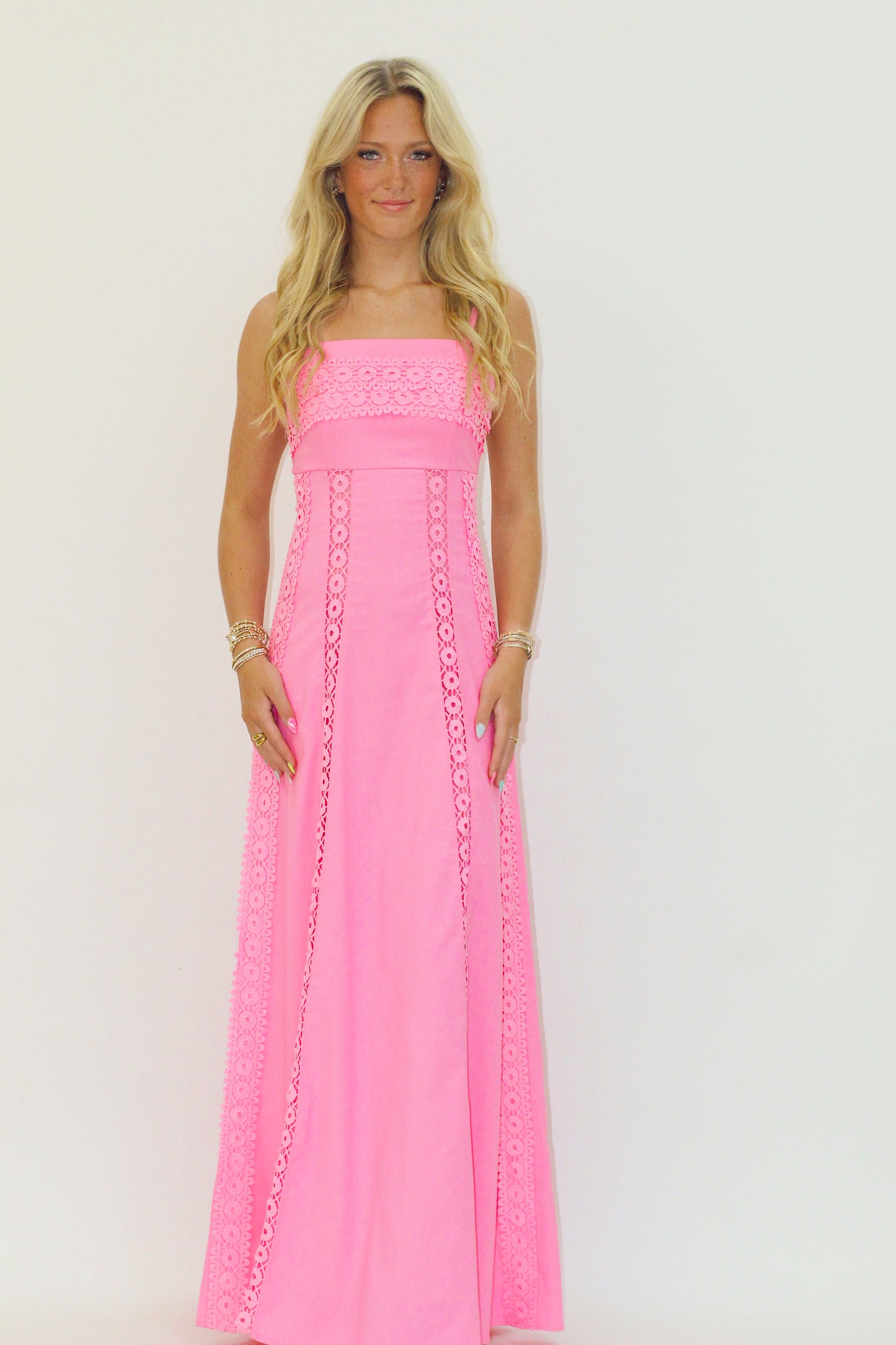 Panel Lace Trim Maxi Dress
