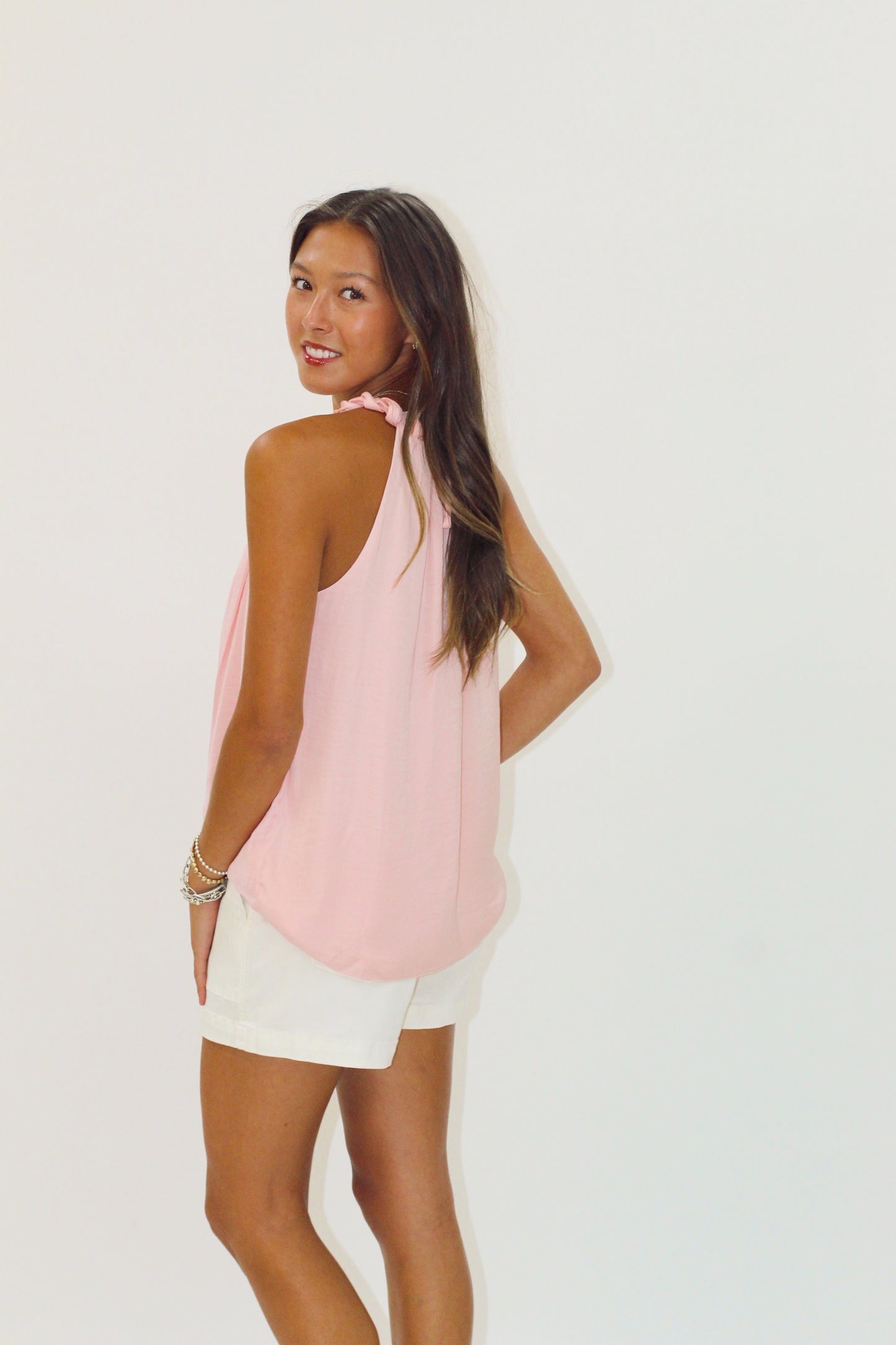 Twisted halter rose blouse
