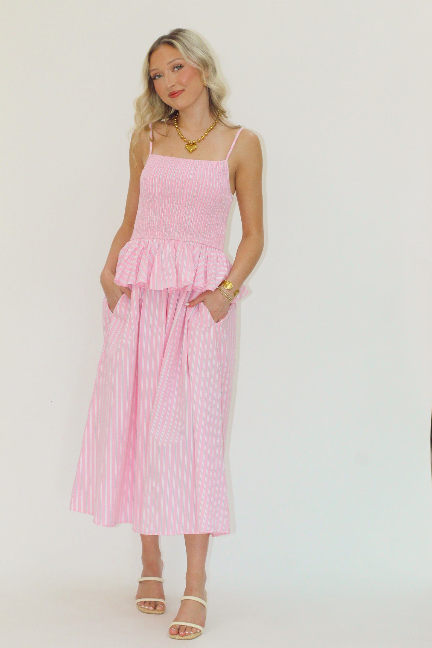 Sunbeam Stripe Smocked Midi Dress