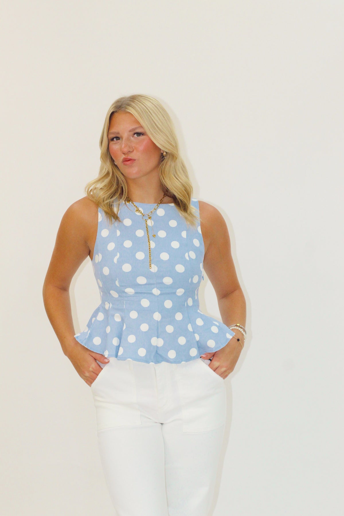 Blueberry polkadot peplum top