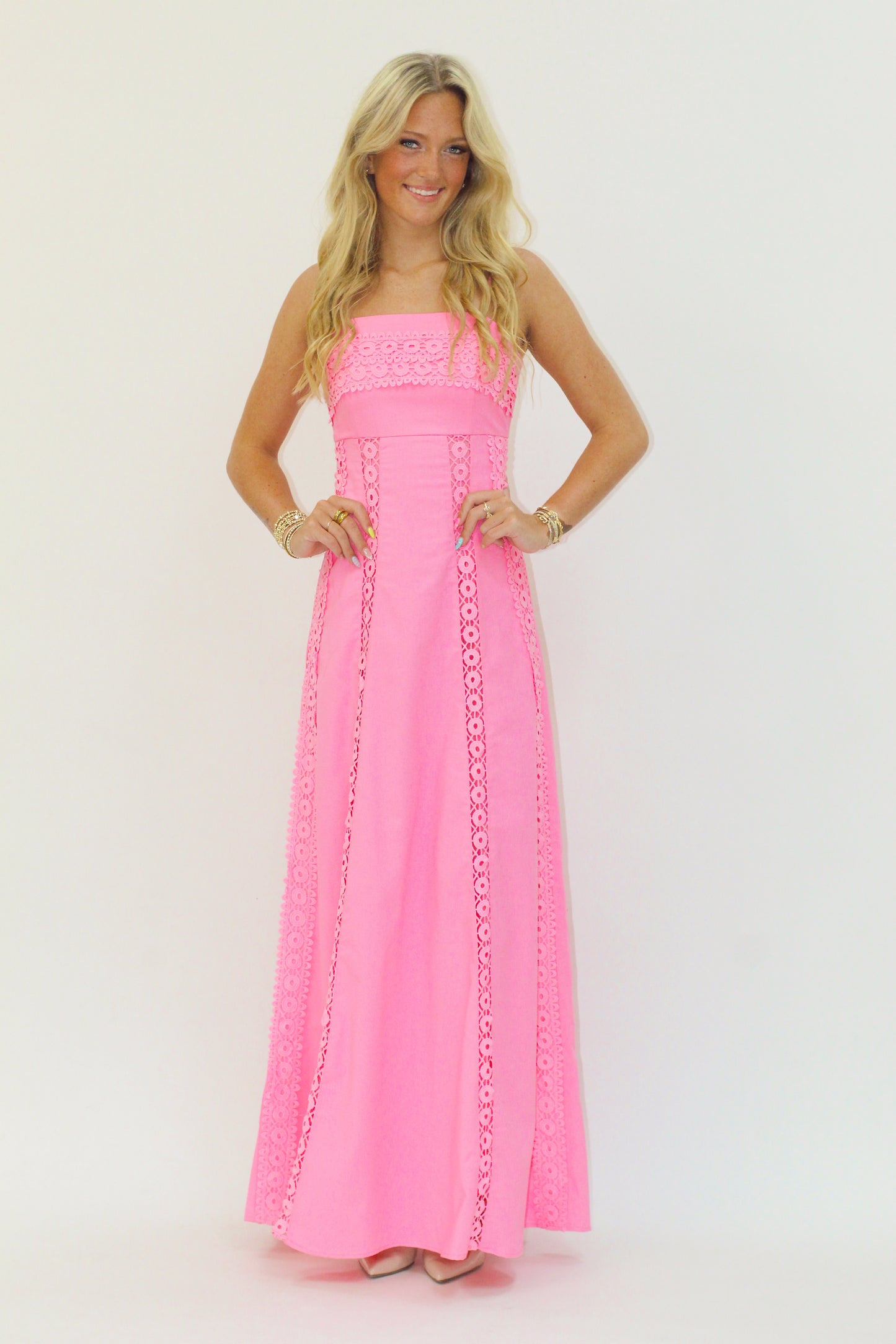 Panel Lace Trim Maxi Dress