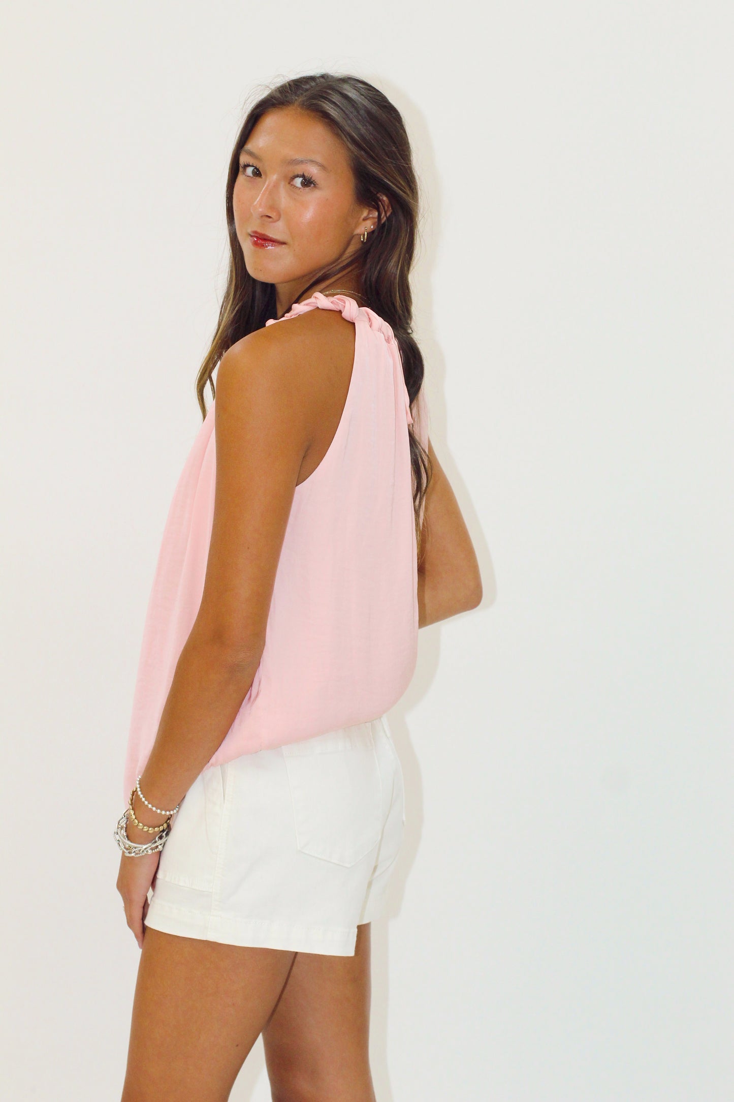 Twisted halter rose blouse