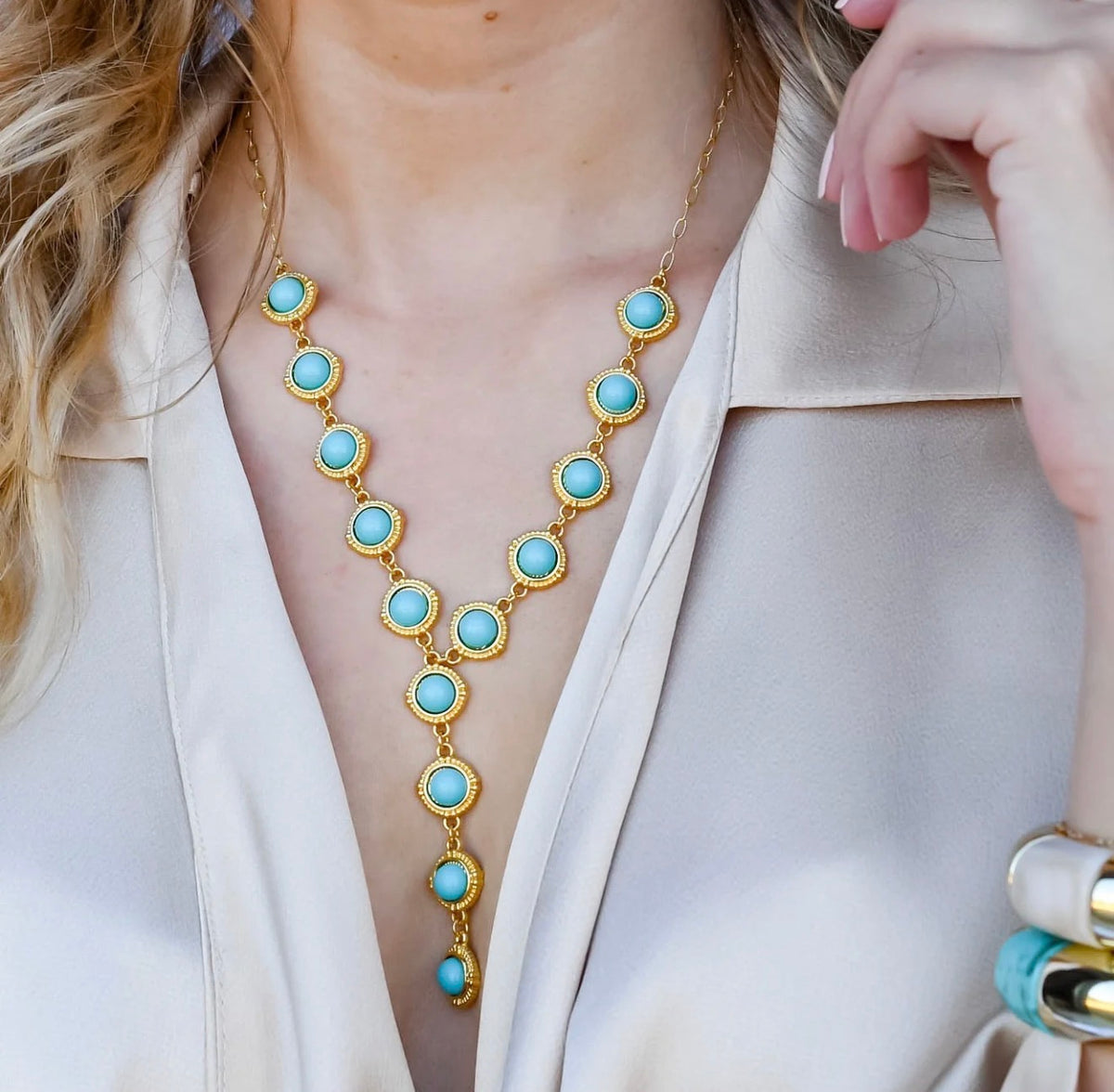 Turquoise Cascade Gold Necklace
