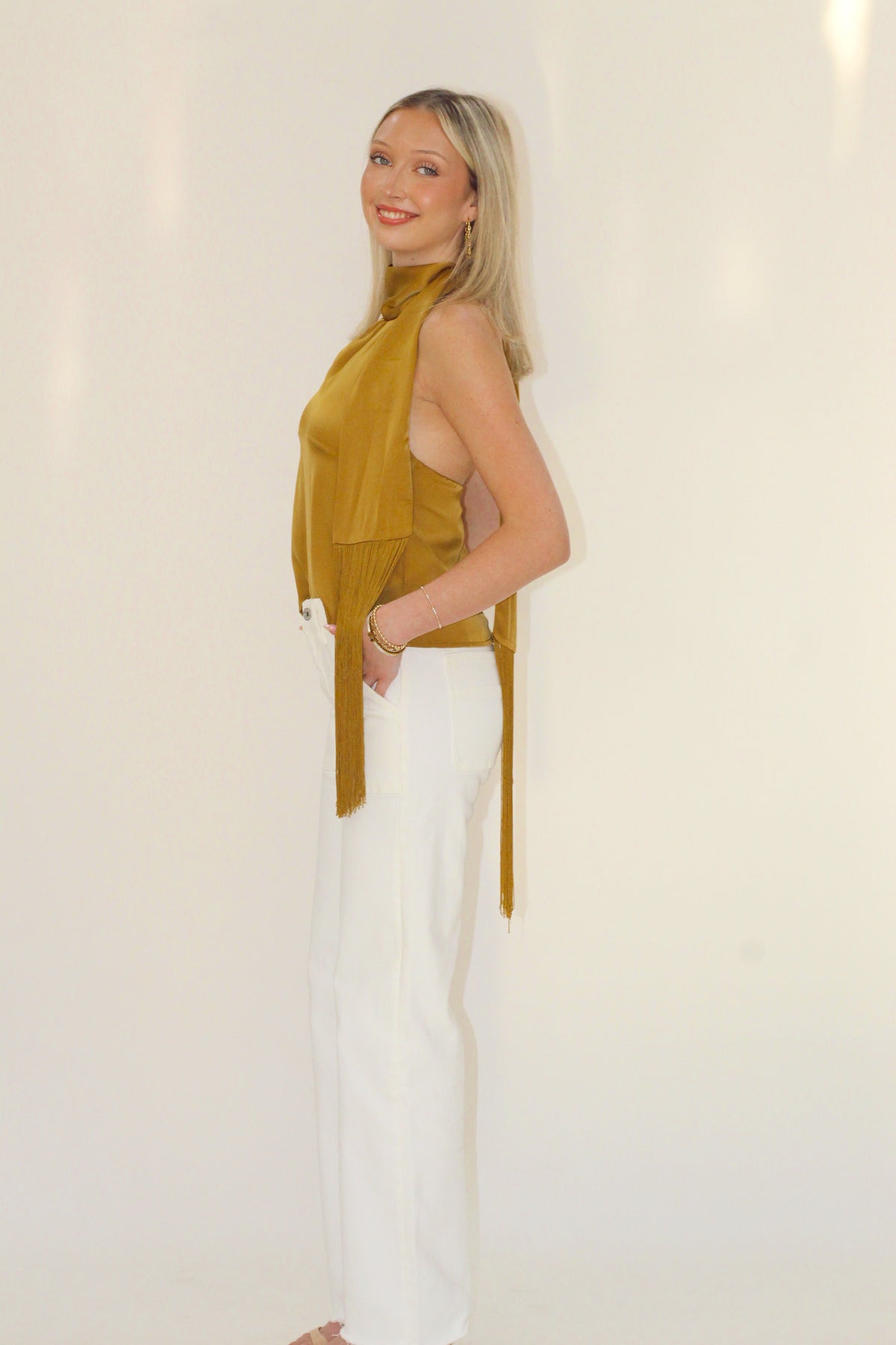 All Night Fringe Halter Neck Top