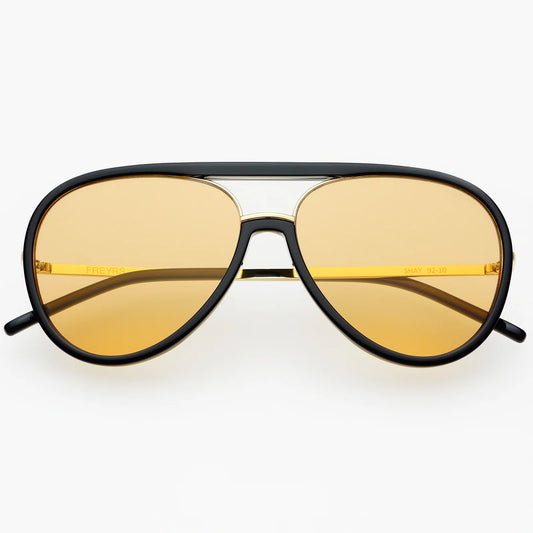 Shay Unisex Aviator Sunglasses - Black / Soft Amber