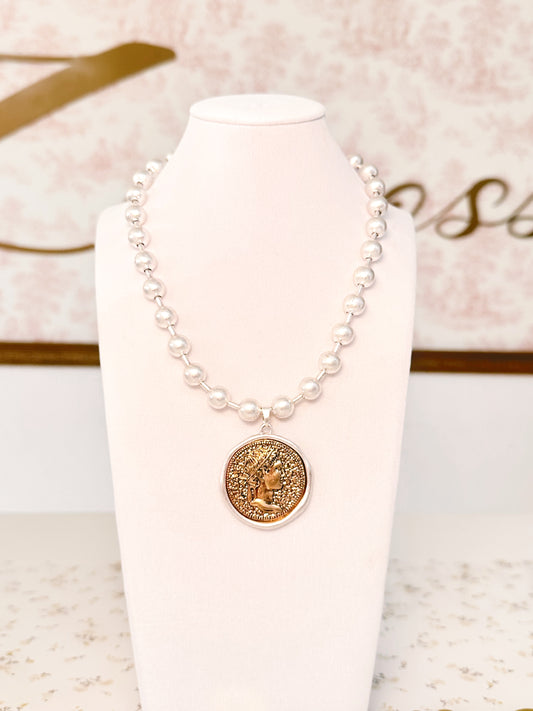 Silver Beaded Coin Necklace