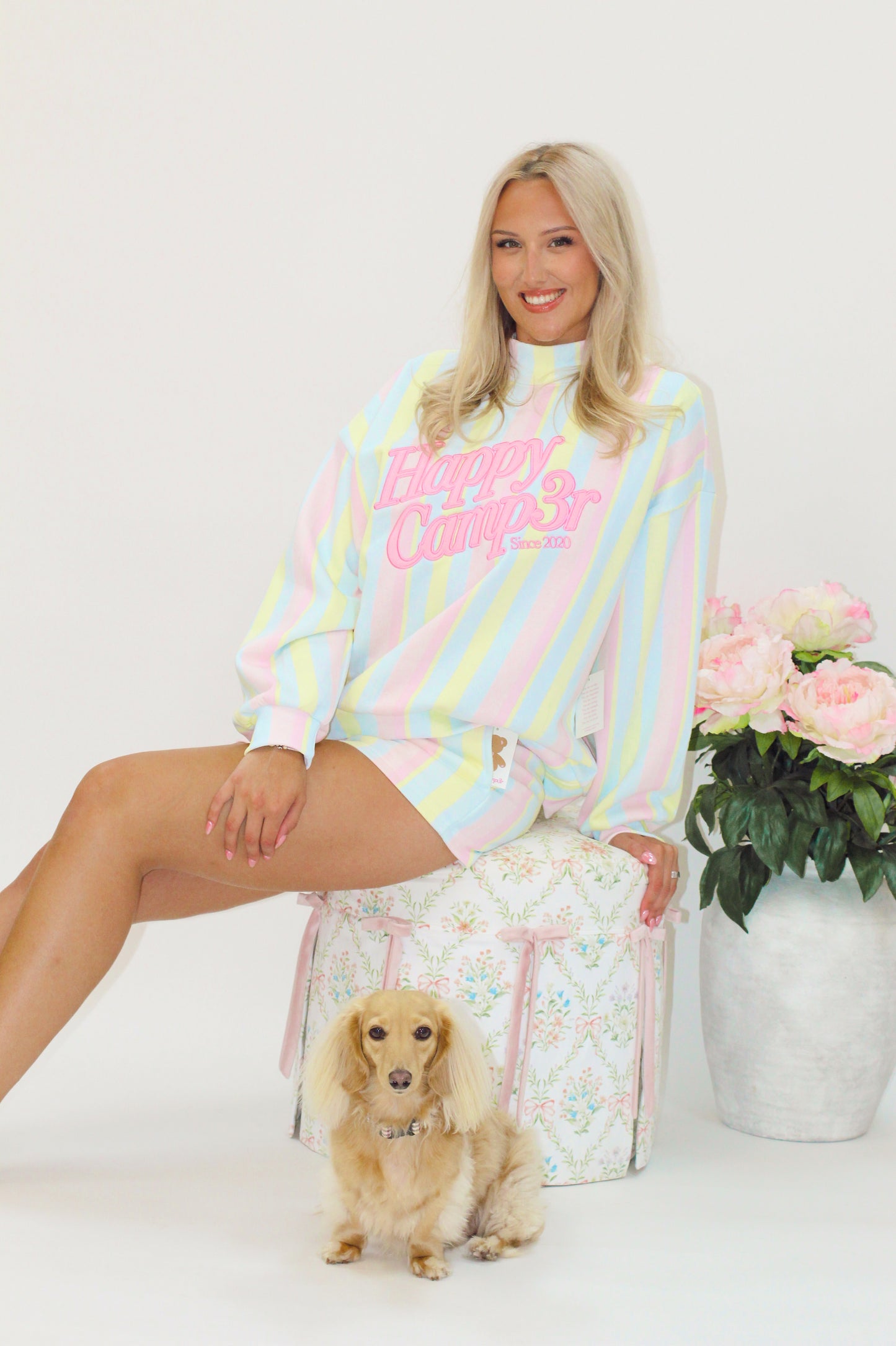 SHERBET STRIPES APPLIQUE MOCKNECK