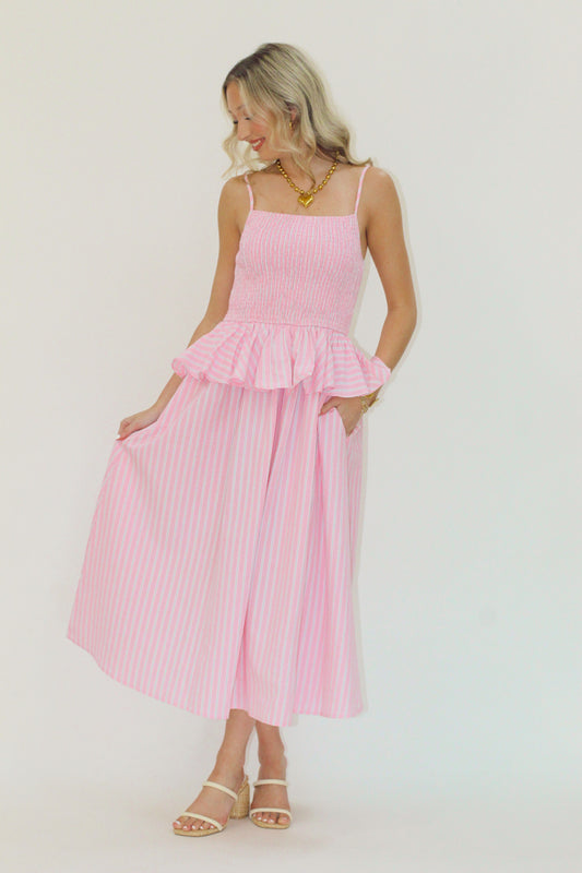 Sunbeam Stripe Smocked Midi Dress