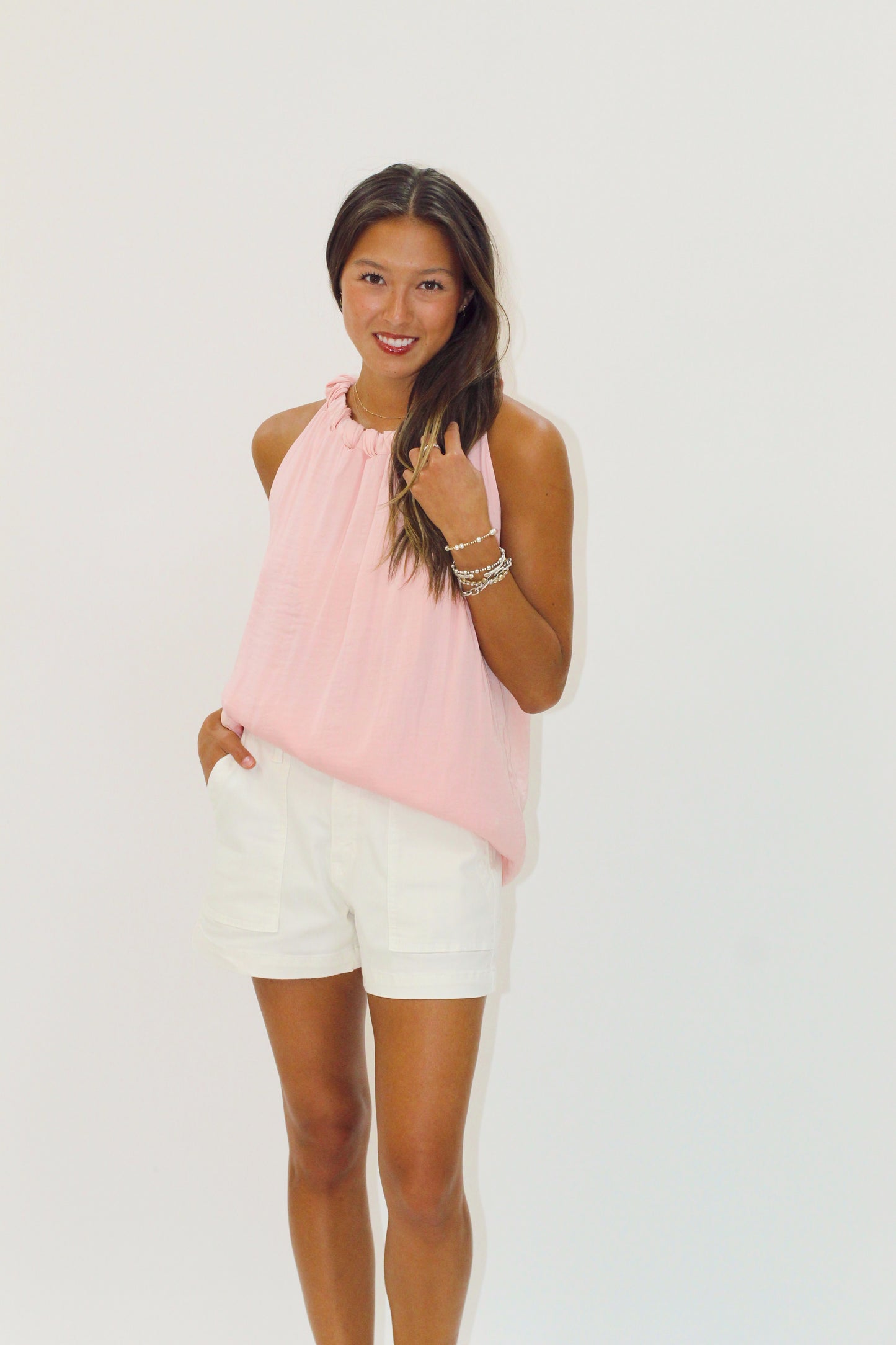 Twisted halter rose blouse