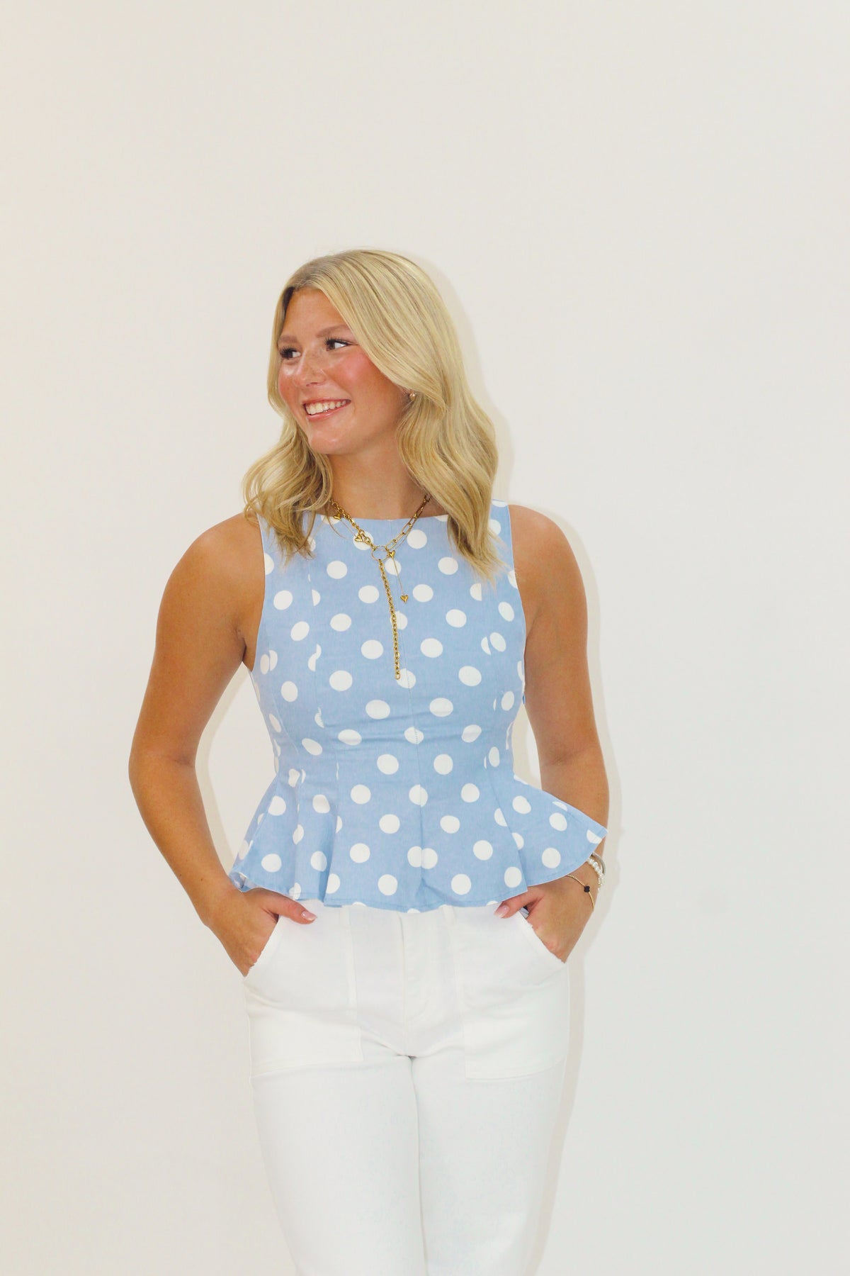 Blueberry polkadot peplum top