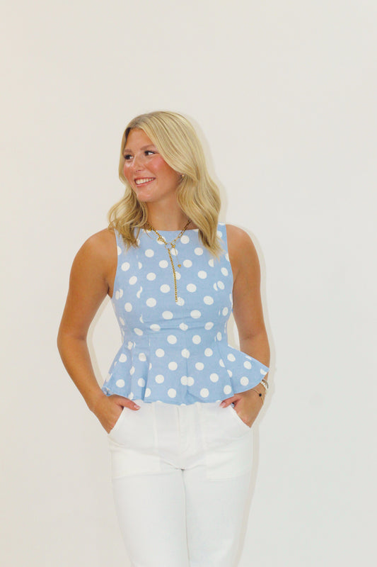 Blueberry polkadot peplum top