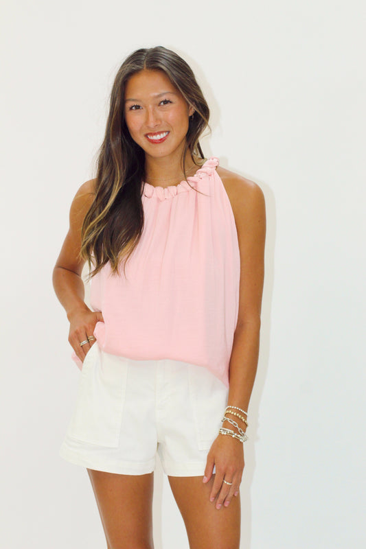 Twisted halter rose blouse