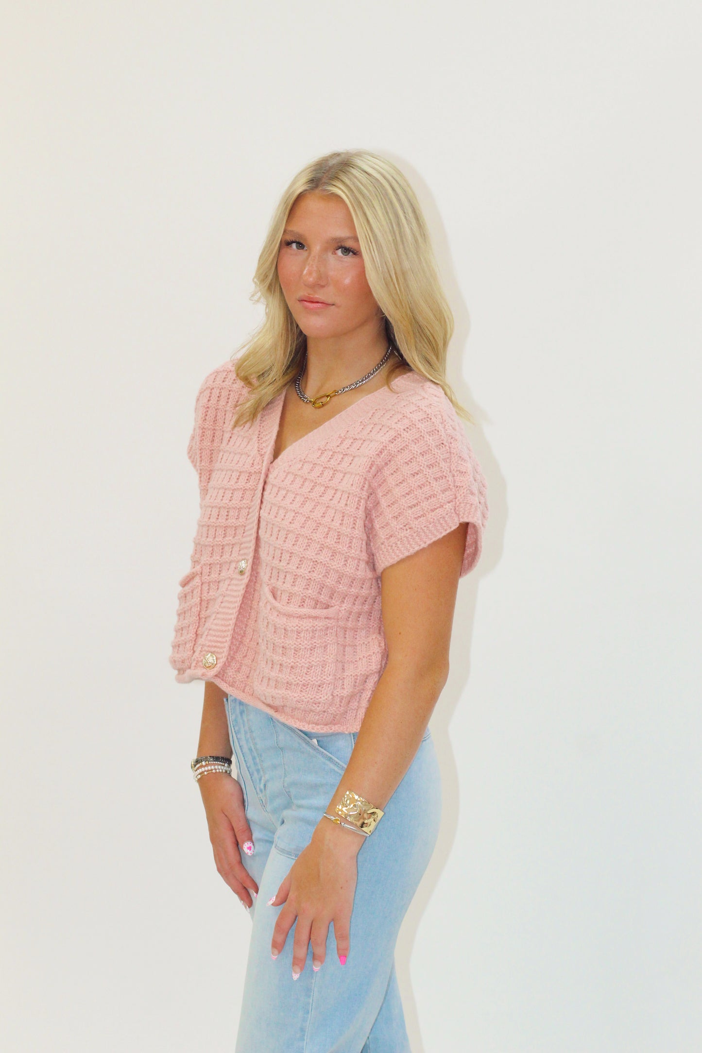 Waffle Cardigan Blush