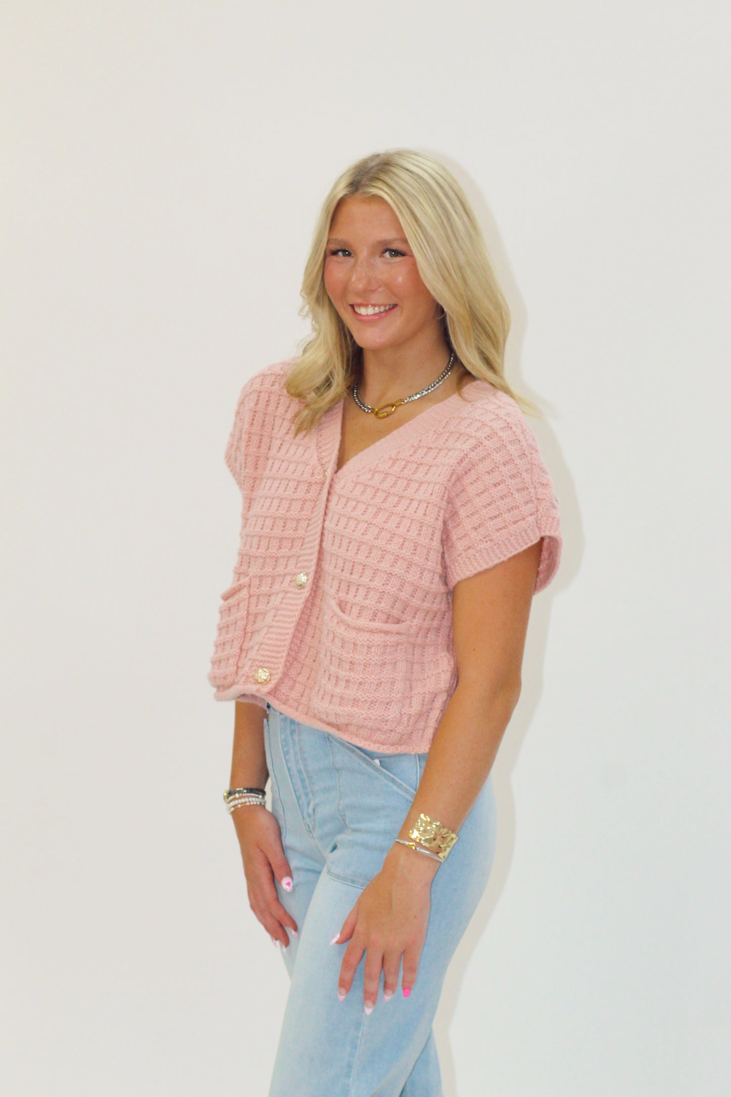 Waffle Cardigan Blush