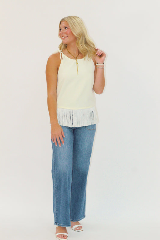 Her Sleeveless Fringe Top