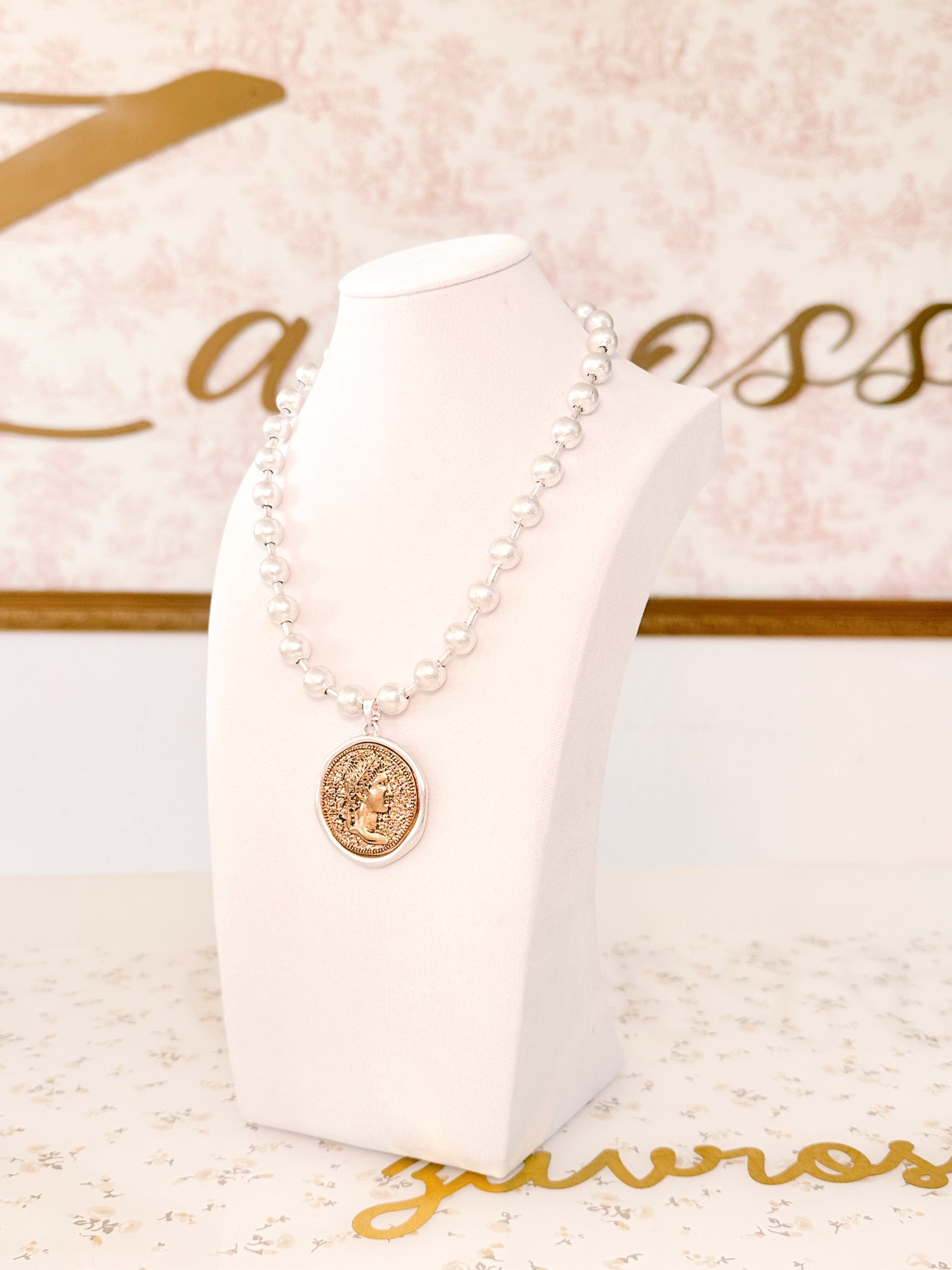 Silver Beaded Coin Necklace