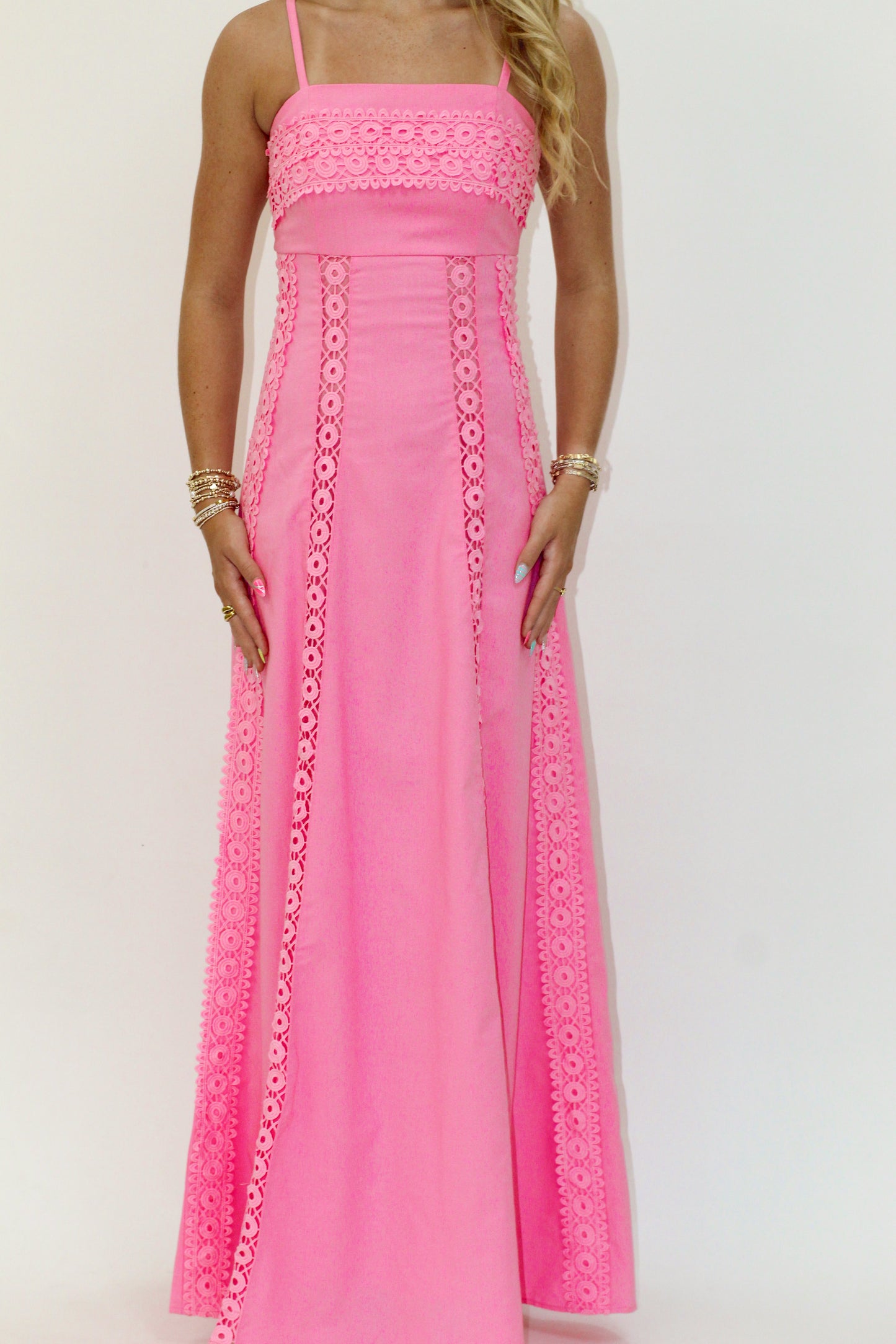 Panel Lace Trim Maxi Dress