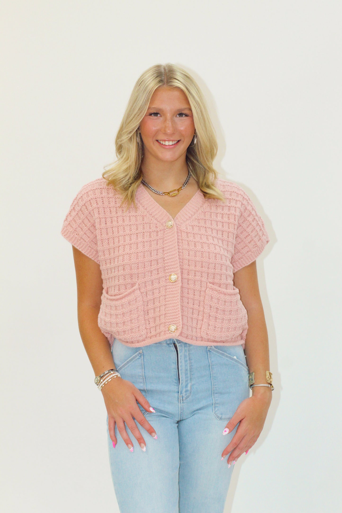Waffle Cardigan Blush