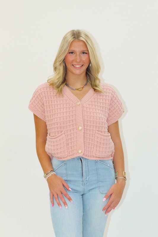 Waffle Cardigan Blush