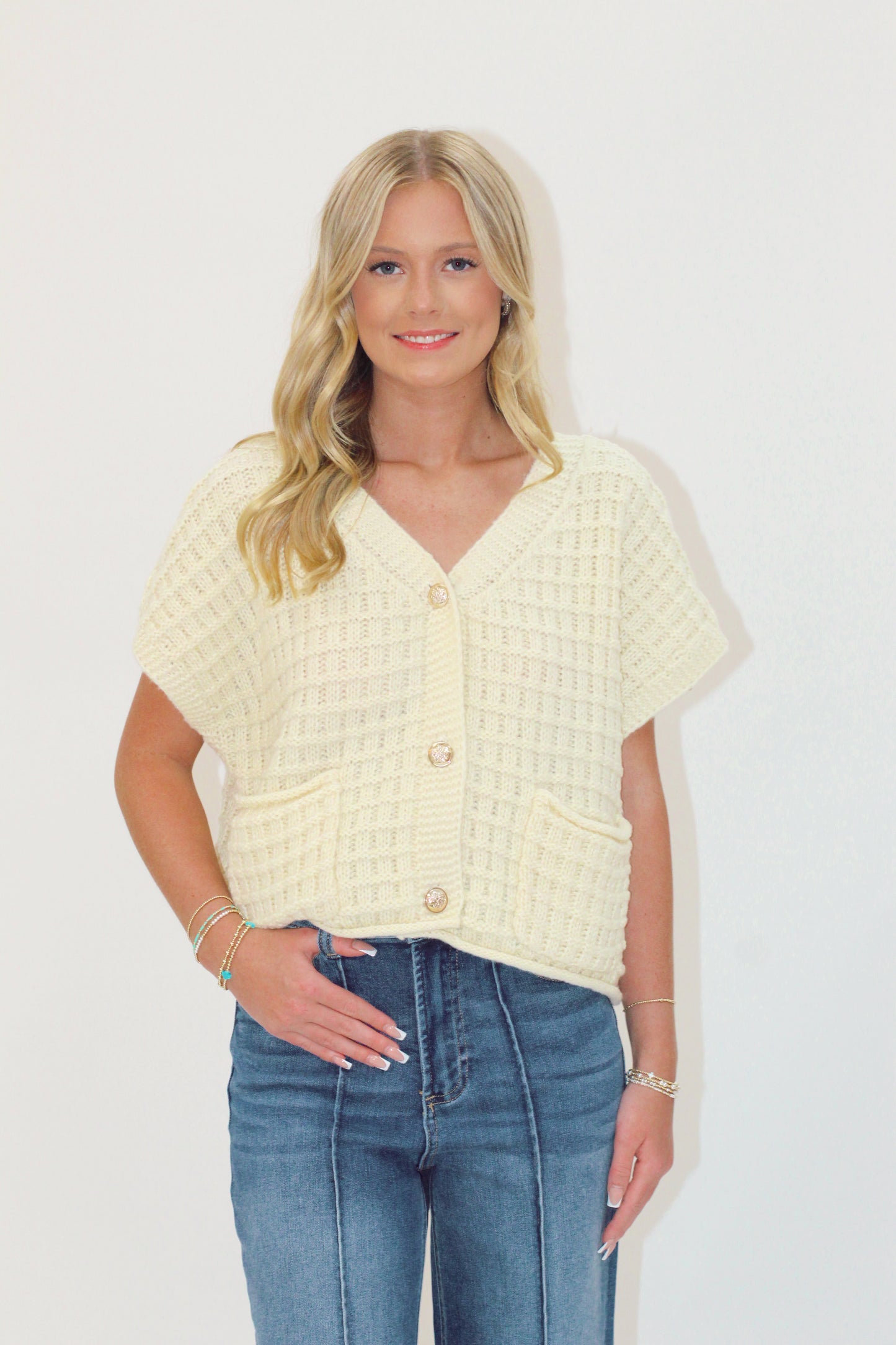 Waffle Cardigan Cream