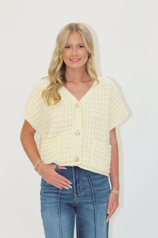 Waffle Cardigan Cream