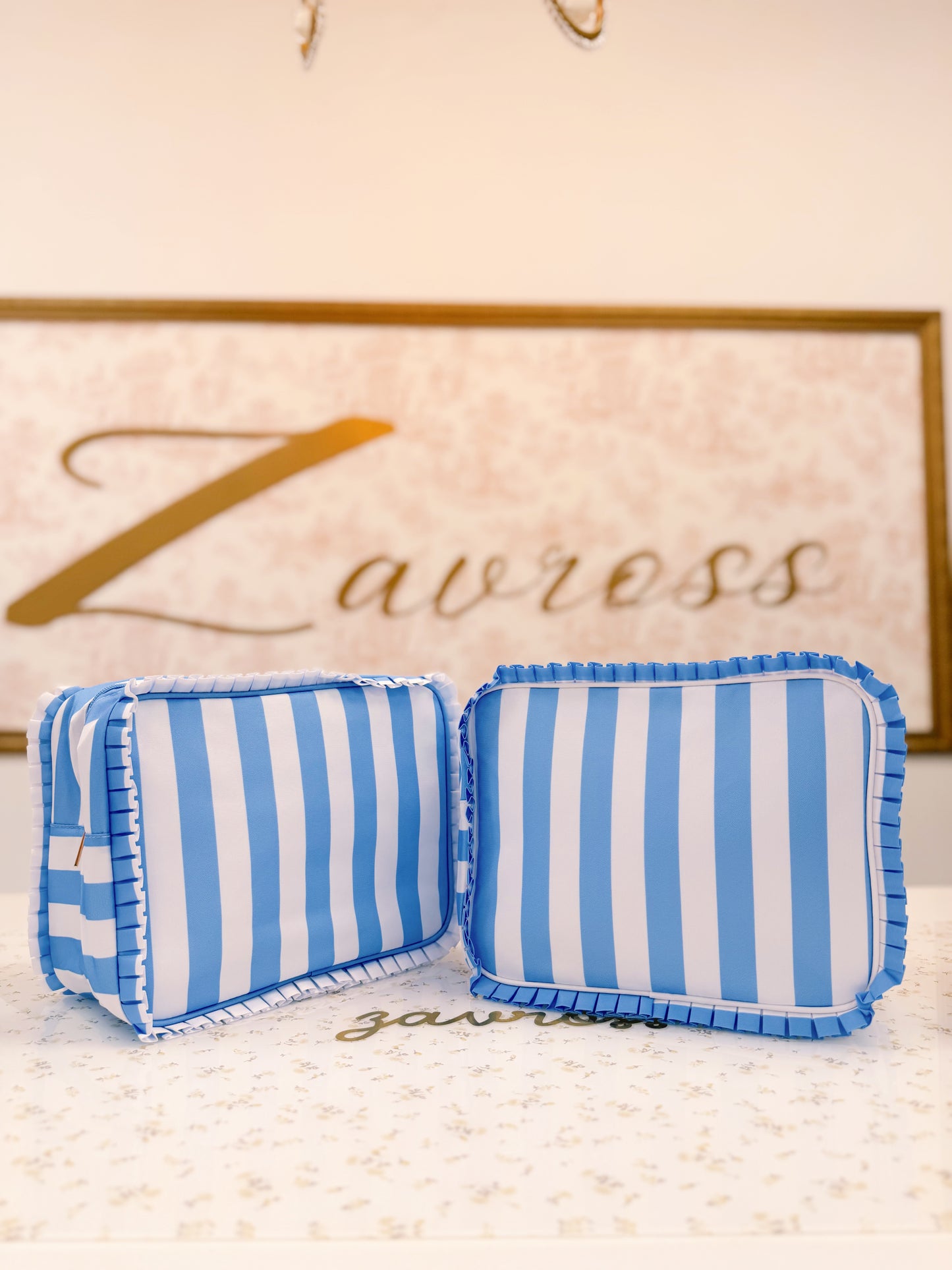 Blue Striped Cosmetic Pouch