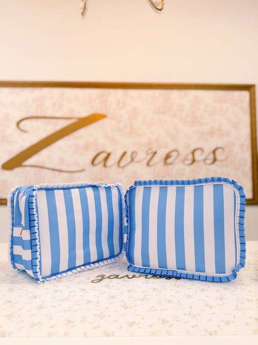 Blue Striped Cosmetic Pouch